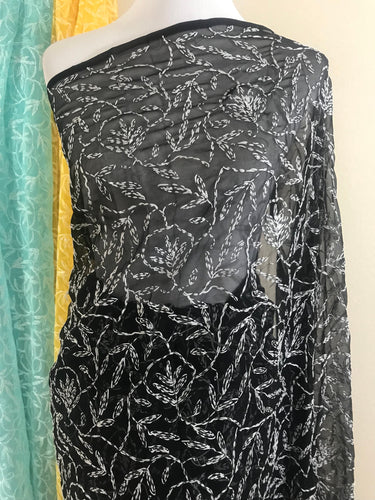 Lucknawi chikan saree with hand embroidered tepchi work | Ships from California